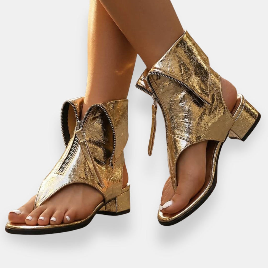Zafira | sandalias metalizadas con cremalleras