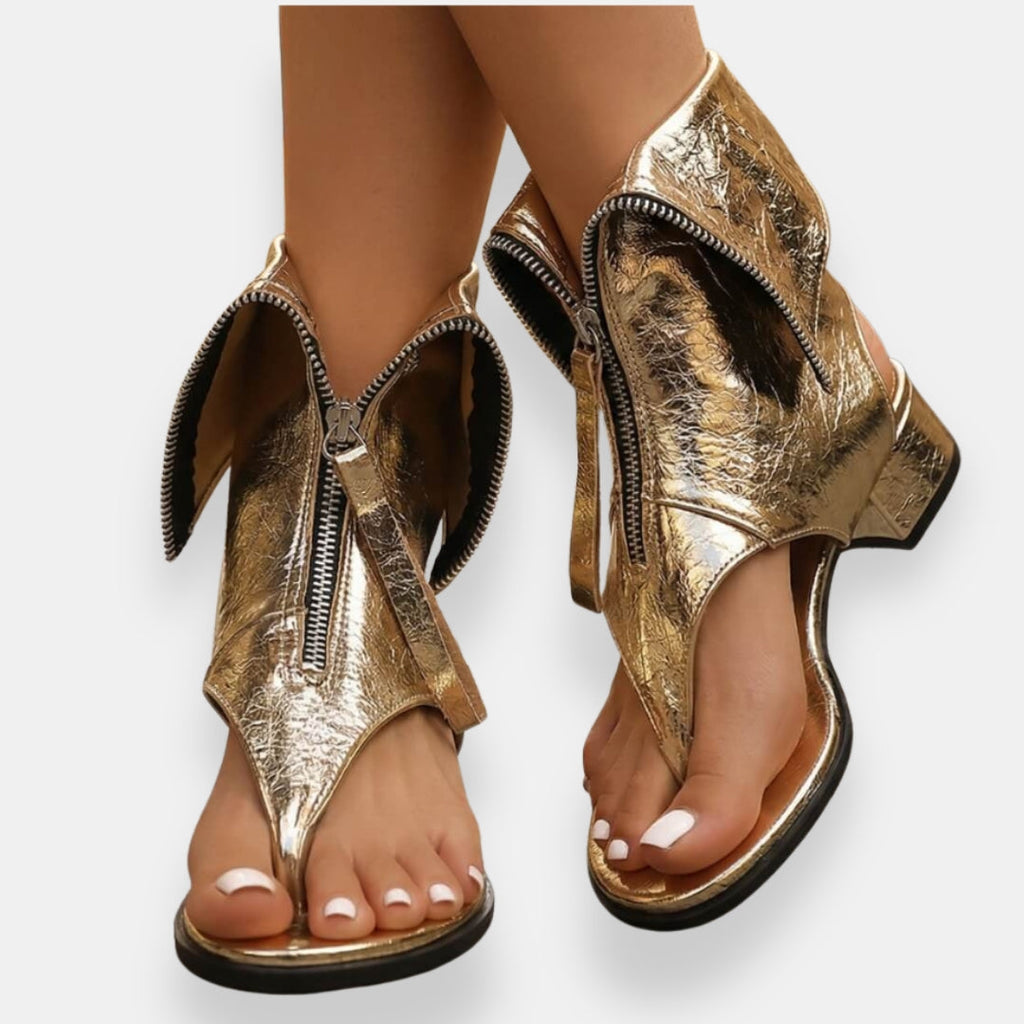 Zafira | sandalias metalizadas con cremalleras