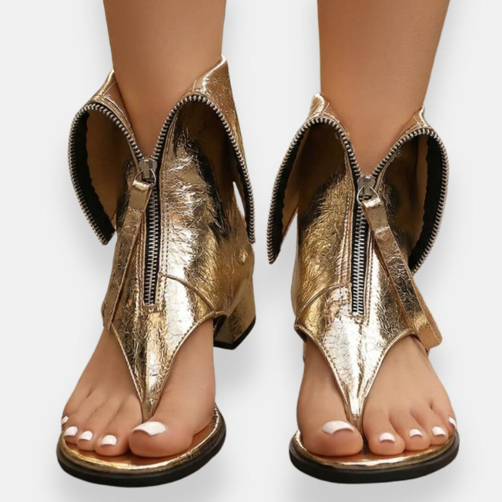 Zafira | sandalias metalizadas con cremalleras
