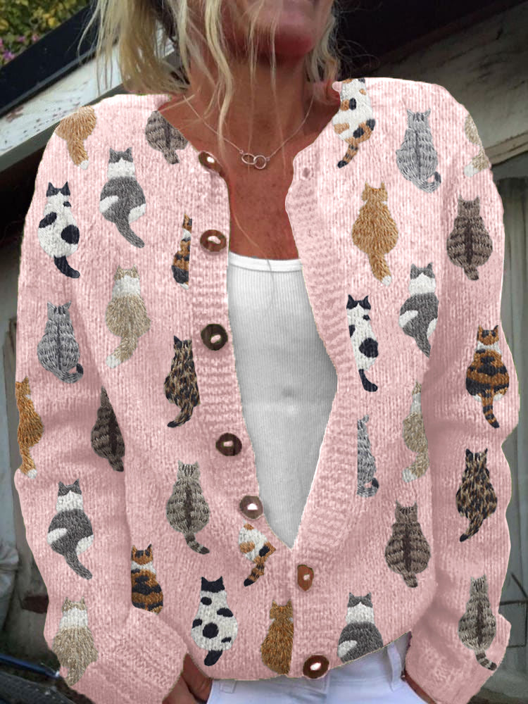 Natalia | Cárdigan acogedor con estampado de gato
