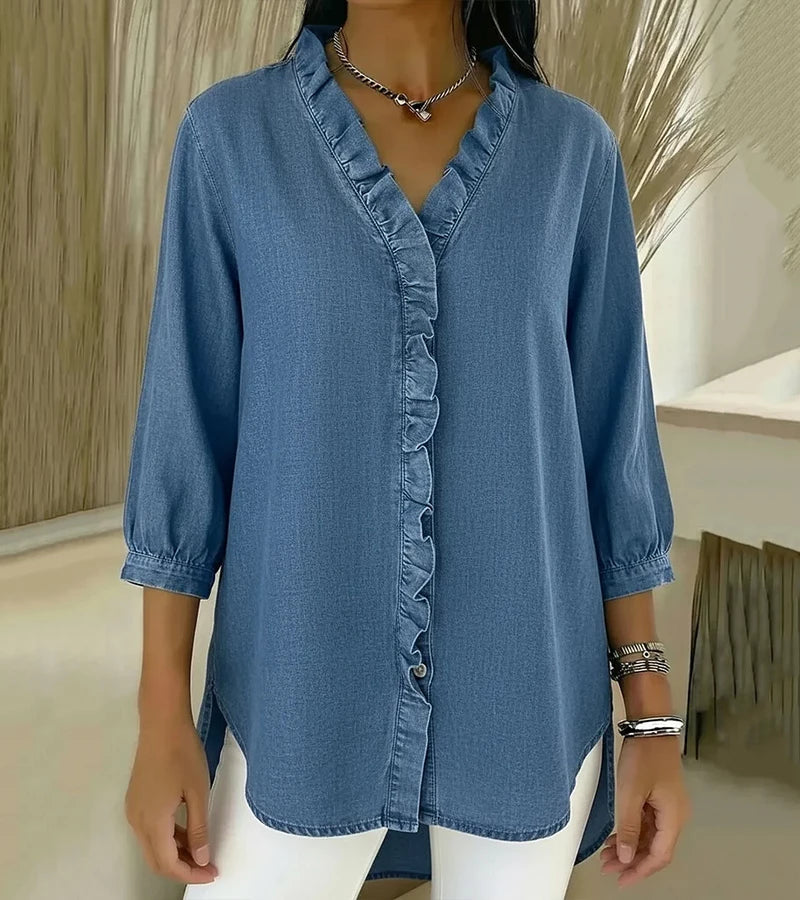 Lucía | Blusa Denim Fluida con Cuello en V