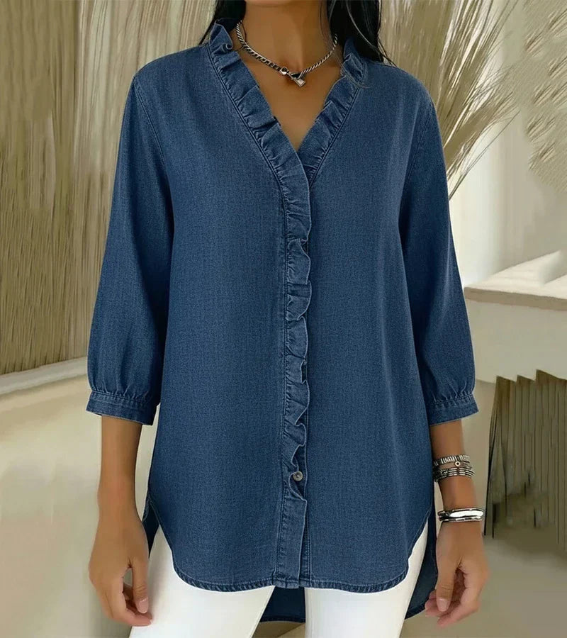Lucía | Blusa Denim Fluida con Cuello en V