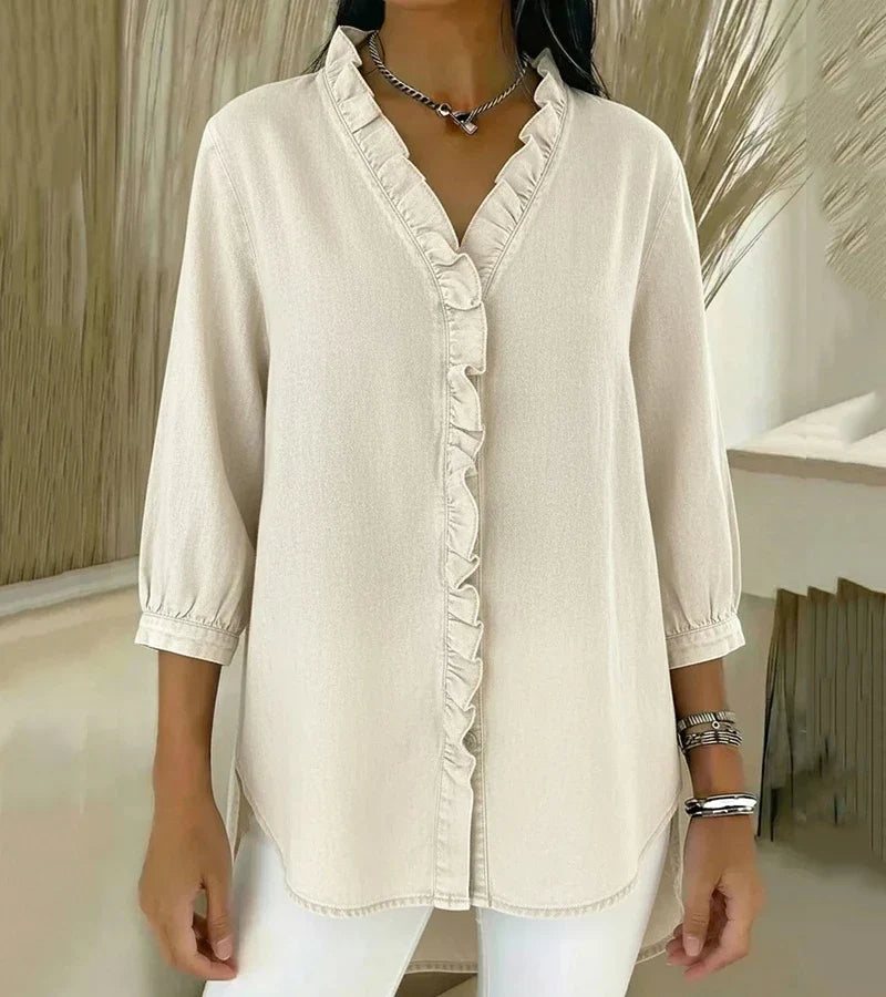 Lucía | Blusa Denim Fluida con Cuello en V