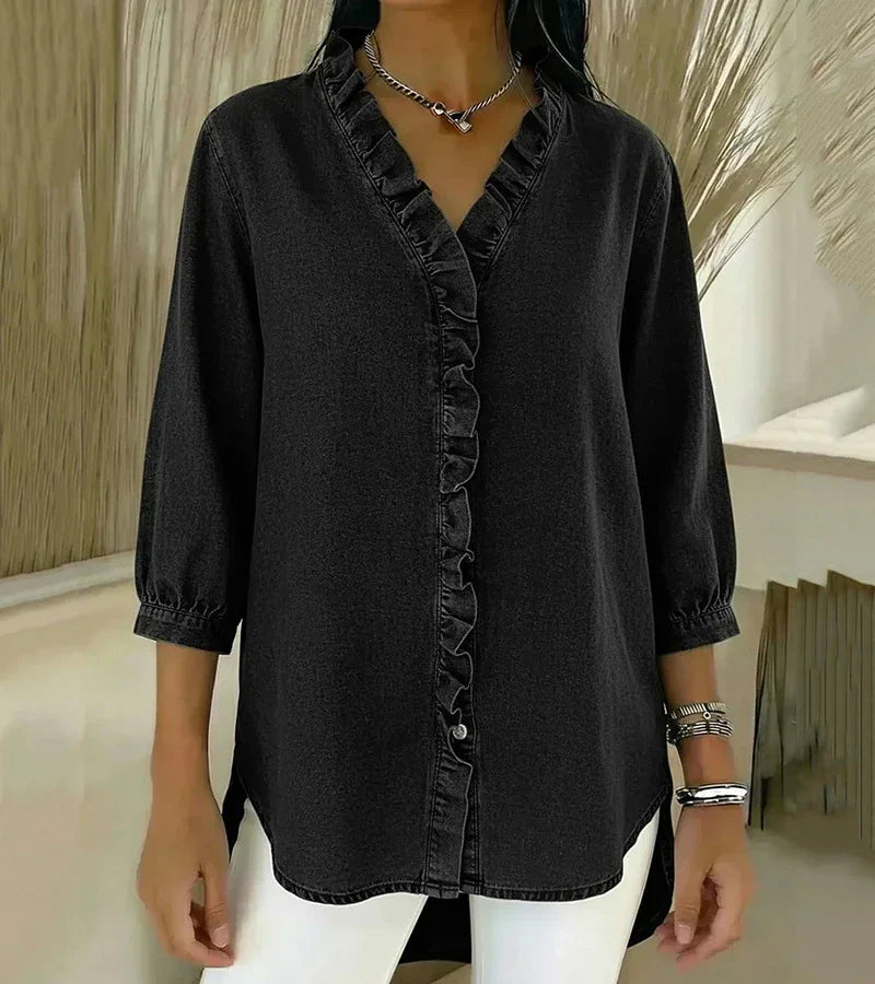 Lucía | Blusa Denim Fluida con Cuello en V