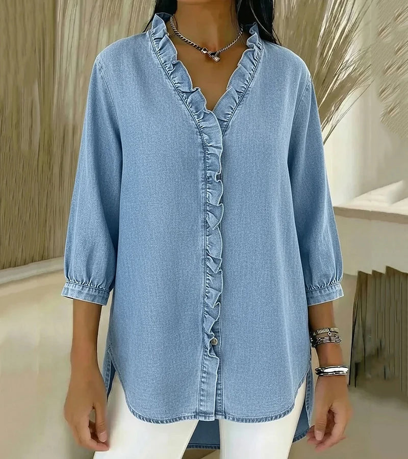 Lucía | Blusa Denim Fluida con Cuello en V