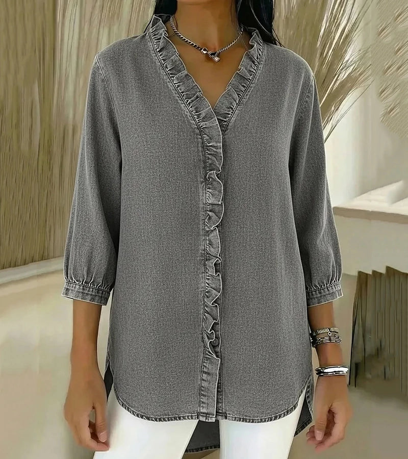 Lucía | Blusa Denim Fluida con Cuello en V