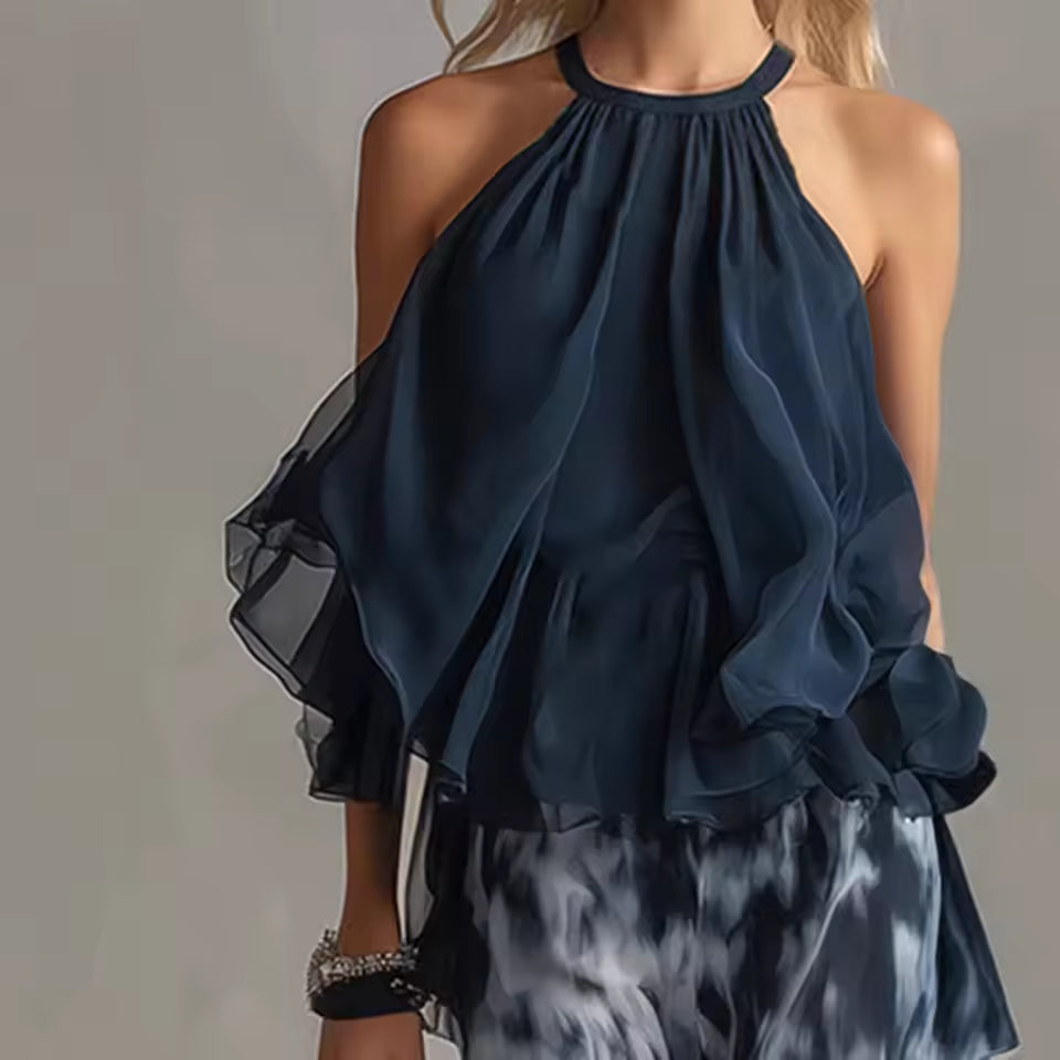 Emma | Conjunto de blusa estilo halter y pantalón ancho estampado