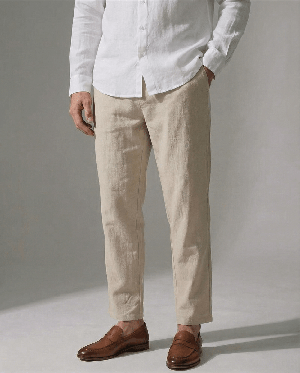 Conjunto Camisa Blanca + Pantalón Beige - 100% Lino