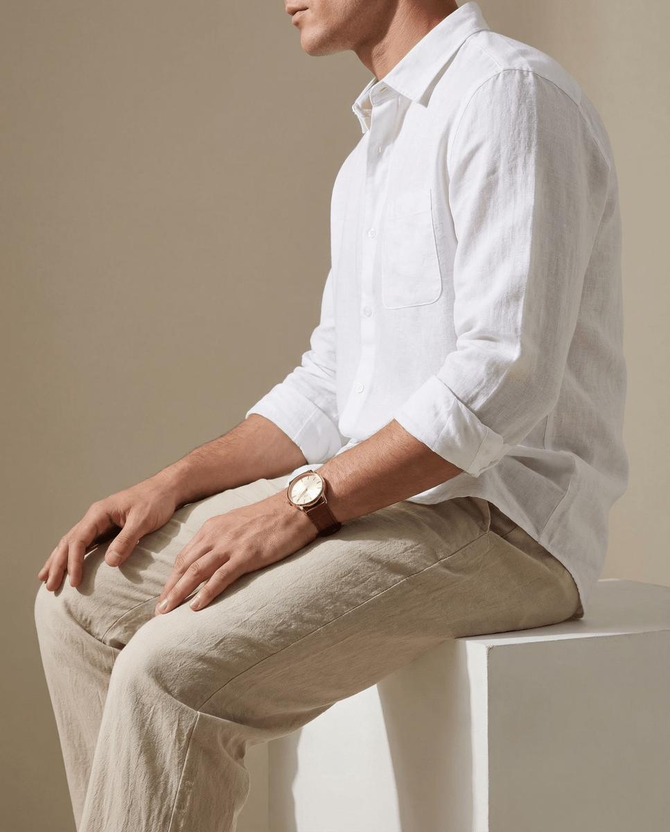 Conjunto Camisa Blanca + Pantalón Beige - 100% Lino