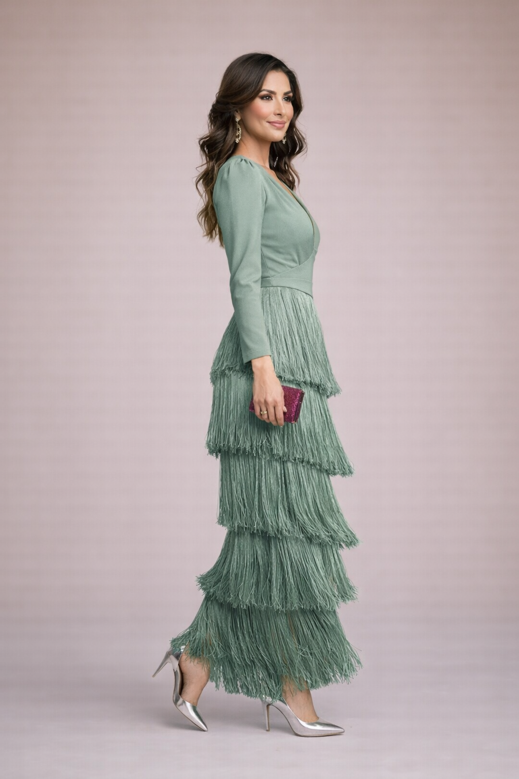 SUCY | VESTIDO ELEGANTE CON MANGAS DE FLECOS