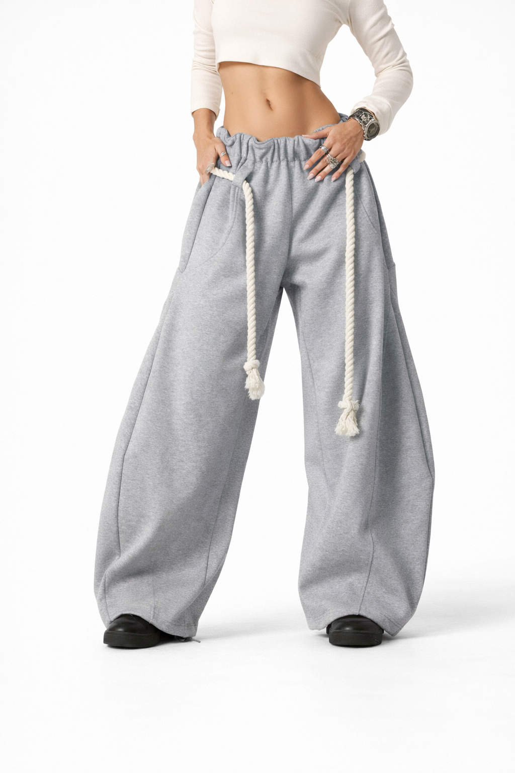 PANTALÓN BAGGY WIDE LEG CON CORDÓN NÁUTICO — UNISEX