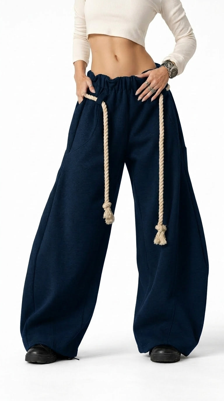 PANTALÓN BAGGY WIDE LEG CON CORDÓN NÁUTICO — UNISEX